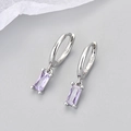 Macro detail of S925 silver earring featuring a polished rectangular purple zircon stone - Copper / White Gold Purple Zirconia