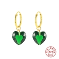 S925 sterling silver gold hoop earrings with green crystal heart pendants for women - Gold-Green