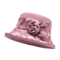 Elegant bean paste pink summer sun hat for women featuring large fabric rose and floral pattern - Purple