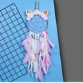 Handmade purple unicorn dreamcatcher with colorful feathers and floral decoration - MS9018 Purple