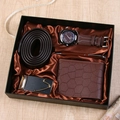Men's gift set featuring a watch, black belt, brown wallet, and pen in a luxury box - Gift Box / 5-Piece Coffee Set (Belt + Pen + Watch + Wallet + Elegant Box)