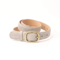 Minimalist light gray suede belt for women featuring a stylish gold metal buckle - Light Gray