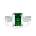 Luxurious S925 silver ring featuring a large emerald-cut green stone with side diamonds - US 6 / Emerald Green