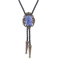 Bolo tie vintage corona de bronce con piedra turquesa azul y cordón de cuero trenzado negro - 46 (Bronce con piedra azul)