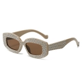 Cat eye sunglasses with light brown frames and silver rhinestones on the temples - Khaki Frame Tea Lenses
