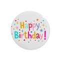 Close-up of a white Happy Birthday badge with colorful stars and festive patterns - Happy Birthday 7 / 58mm