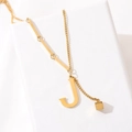 Gold plated titanium steel necklace with letter J pendant and small cube charm - Gold Initial J (8847)