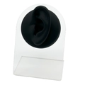 Silicone ear model with black finish on clear acrylic base for piercing display - Black (Left Ear) With Stand