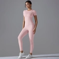 Completo da yoga rosa con maglietta a maniche corte e leggings a vita alta aderenti - Rosa chiaro