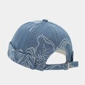 Detail of adjustable metal buckle and strap on blue denim docker cap with embroidery - Washed Blue Embroidered Line Style (Color #6)