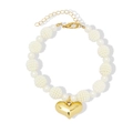 Elegante collar para mascotas con perlas blancas y un colgante de corazón dorado - Cadena de Perlas con Colgante de Corazón / Blanco+Dorado