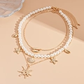 3-piece layered seaside necklace set with pearls, starfish and shell gold pendants - Three-Piece Set / Gold-White
