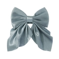 Blue-grey satin bow hair clip for girls featuring a metallic glossy fabric finish - Blue Gray (17)
