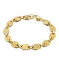 Bracciale a catena a naso di maiale dorato con maglie a chicco di caffè strutturate e chiusura - Trama a Griglia / Oro (8mm)