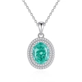 Collana con pietra verde ovale in argento S925 e doppio alone scintillante - FDDZ-032-Grande-Paraiba