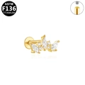 Golden ASTM F136 titanium crown stud with white zirconia and internal thread detail - Gold Geometric Diamond Style (G23LAI158-G)