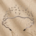 Detail of silver woven headband with grey crystal beads and sparkling rhinestones - Gray