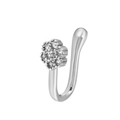 Silver non-piercing copper nose cuff with flower design and clear cubic zirconia stones - Flower Style (G-184) / Silver