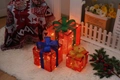 Three-piece red light-up Christmas gift boxes with gold reindeer and glitter bows - Red Christmas Gift Box