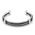 Retro stainless steel open bracelet with black twisted wire rope and silver accents - Steel Black