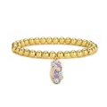 Close-up of 18K gold-plated beaded bracelet with purple enamel evil eye charm and crystals - Purple Evil Eye Slipper