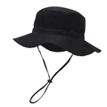 Detail of black children's sun hat with adjustable windproof drawstring and wide brim - M (52-54cm) / Black