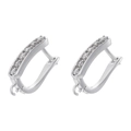 Macro detail of silver U-shaped earring hooks with zircon stones and DIY loops - White Gold