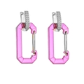 Detail of silver safety pin earrings with micro-pave zircons and magenta charms - Large White Gold Pink 1 Pair
