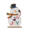 Cartoon wooden snowman desk ornament with JOY text and candy cane Christmas decor - Snowman