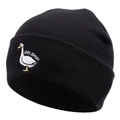 Classic black knit beanie with cute silly goose embroidery for autumn and winter - Elastic One Size (55-61cm) / Black