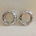 Vintage stainless steel C-shaped hoop earrings with hollow dot pattern in silver finish - Silver