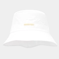 Detalle de un sombrero de pescador de algodón blanco con parche amarillo - Talla única / Blanco