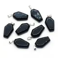 Set of eight black crystal coffin-shaped pendants with silver stainless steel bails - Obsidian