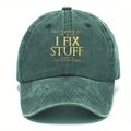 Vue détaillée d'une casquette en coton vert avec impression dorée et style vintage - Taille unique / Vert Foncé Lavé