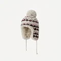 Détail de la doublure en fausse fourrure et de la maille jacquard du bonnet d'hiver - M (54-58cm) / Poche zippée