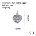 Silver-toned 10mm zircon-encrusted heart pendant in rhodium-plated copper finish - Type G-2 (Square Zircon Heart) / Silver