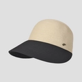 Primer plano de un sombrero de paja de verano para mujer con ala negra y hoja dorada - Negro