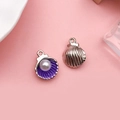 Colorful alloy seashell pendant with purple enamel finish and white pearl detail - Purple Pearl Shell 12x15mm