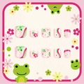 Cute self-adhesive children's press-on nails featuring cartoon frog and flower designs - Frog Flower Wave (RTJ011) / 12-Piece Set