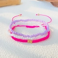 Three-piece bohemian beaded stretch bracelet set in purple, white and pink woven rope - White/Purple (9480)