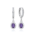 Luxurious S925 silver dangle earrings featuring oval purple zircon and halo crystals - Oval Purple
