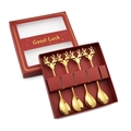 Set of 4 golden Christmas reindeer spoons in a festive red gift box with window - 304 Stainless Steel Elk Spoon 4PCS Set (Red Box) / Gold