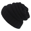 Detail of a black knit beanie showing the ribbed texture and soft thermal material - One Size / Black