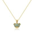Detailed close-up of golden bear pendant with turquoise stones and diamond accents on chain - 18K Gold / Turquoise Bear