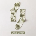 Fruit green and white tie-dye mid-calf cotton socks with stylish ribbed texture - Fruit Green