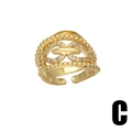 Double-layer gold plated open ring featuring chain links and zircon heart design - Chain Heart Intertwined Style (C)