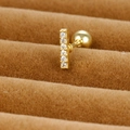 Minimalist gold bar stud earring with cubic zirconia and screw ball back closure - 65040-5 6 Zirconia Line / Gold