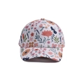 Kids baseball cap featuring vibrant floral and butterfly prints on a white cotton fabric - Flowers in Bloom
