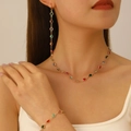 Colorful zircon jewelry set with gold chain necklace, bracelet and long earrings - Earrings+Necklace+Bracelet