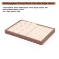 Walnut wood jewelry display tray with 12 necklace slots and beige velvet ring slots - Walnut Multi-Purpose Tray Beige